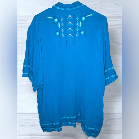 CURATIONS Women’s Boho Turquoise Embroidered Kimono Cardigan - Picture 3 of 7